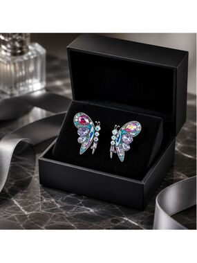 Vtg Betsey Johnson Butterfly Gemstone Earrings Multicolor FairyCore Whimsical